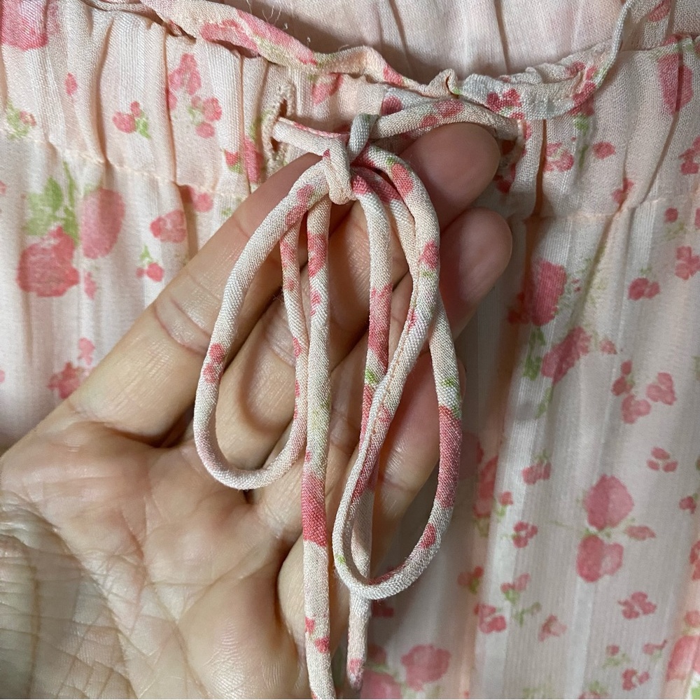 FREE PEOPLE Emmeline Tiered Pink Floral Wide Leg Pants in Peach Combo - Picture 13 of 16